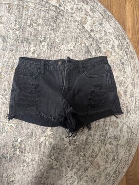 Hollister Black Distressed Frayed Hem Jean Shorts